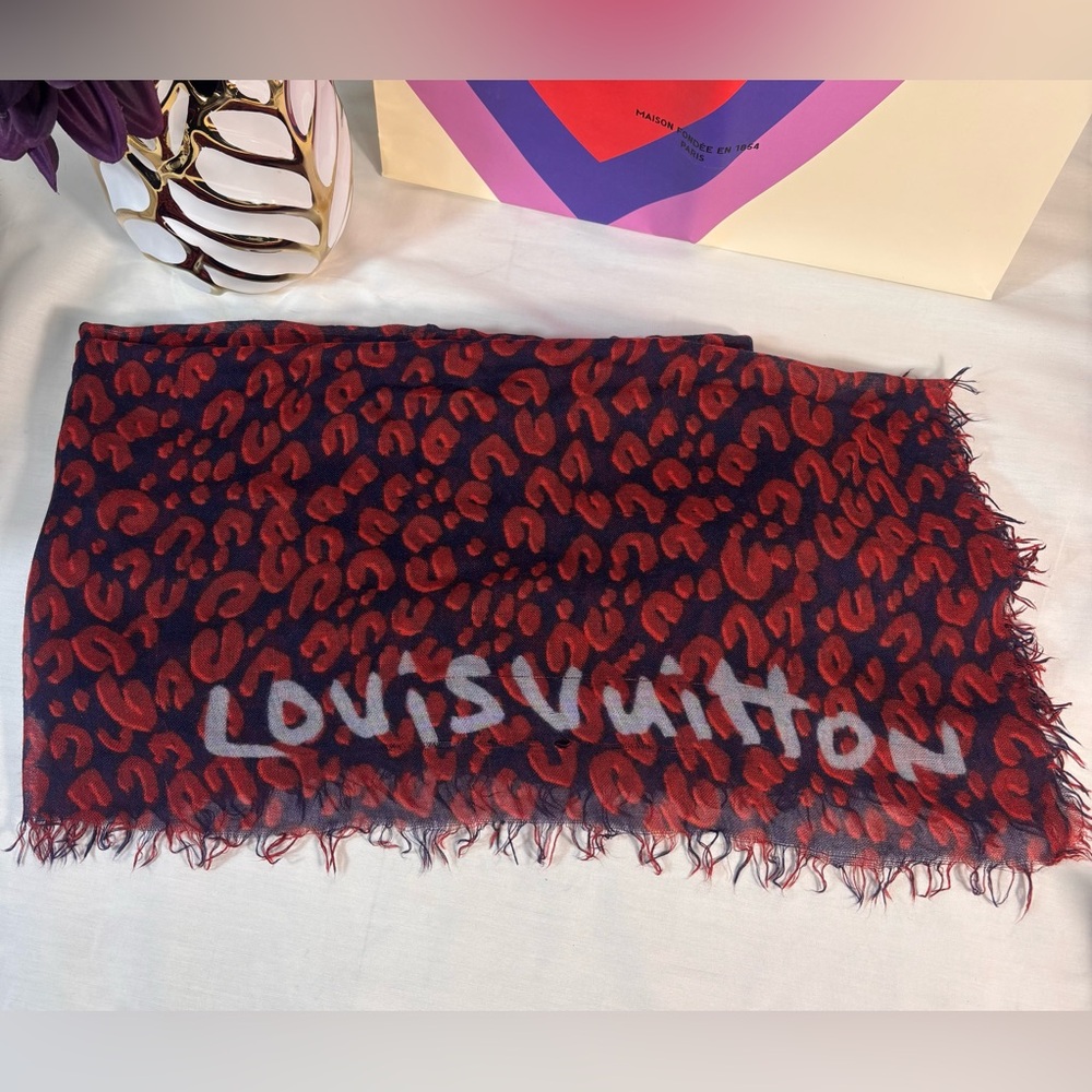 Louis Vuitton Cotton Leopard Stole Rouge